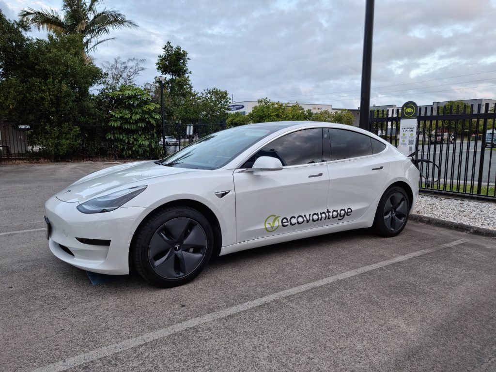 One of Ecovantage's electric vehicles being charged