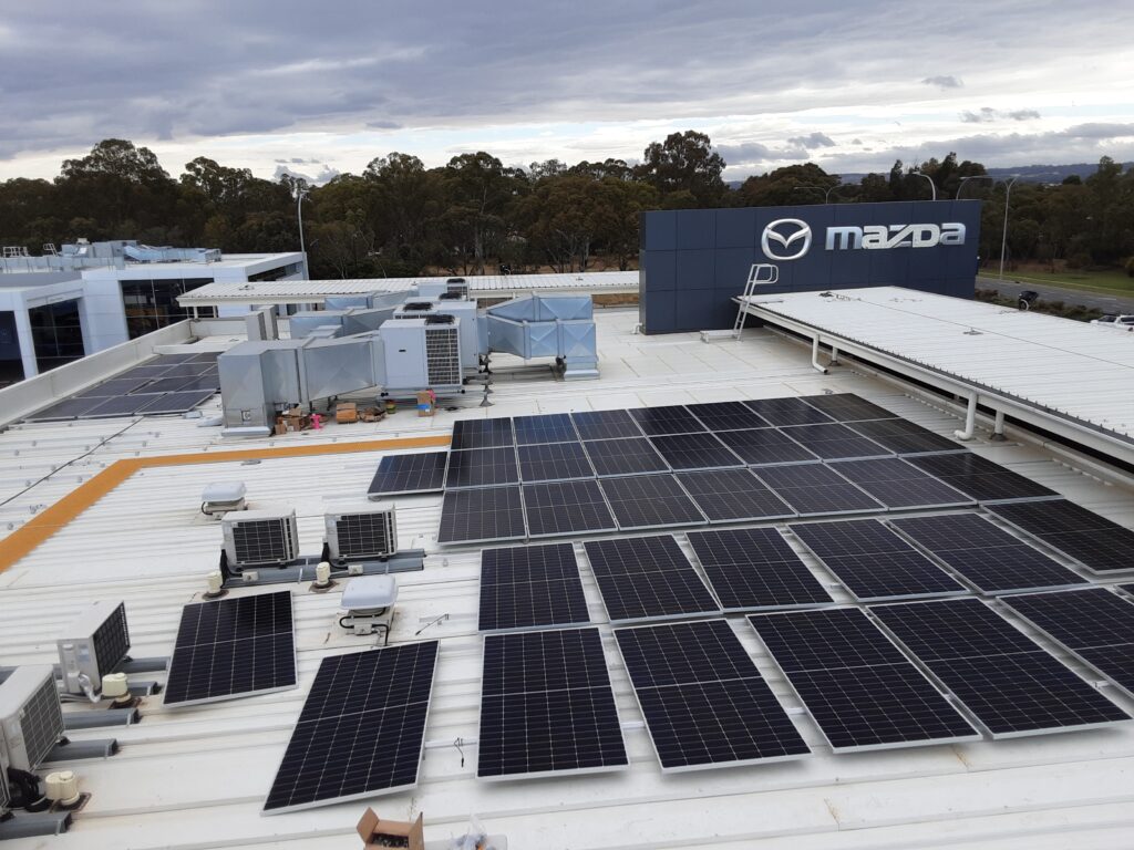 Solar panels on the roof of Mawson Lakes Mazda